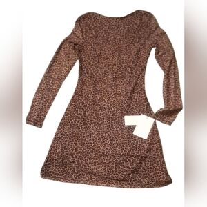 NWT Love, Fire Leopard Print Long Sleeve A-Line Mini Dress 🐆